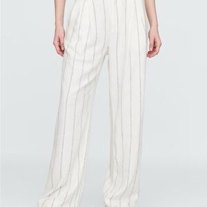 GAP Women's White Pinstripe Wide leg linen blend pants